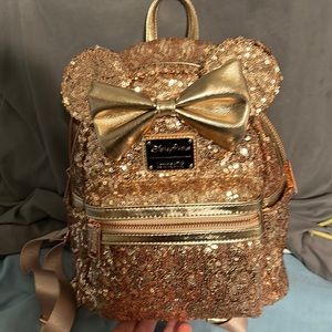 DISNEY PARKS LOUNGEFLY ROSE GOLD SEQUIN BACKPACK